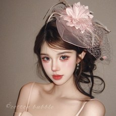 法式名媛網紗氣質髮飾，適用於宴會、婚禮新娘頭飾, 1個, 粉色網紗小禮帽