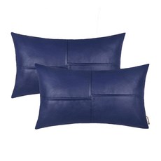 BRAWARM 인조 가죽 장식용 쿠션 커버 30.5 x 50.8cm12 20인치 그레이 요추 베개 2팩 카우치 소파 침대 거실 가정 정원용 핸드 스티치 장식 184413, 네이비 블루