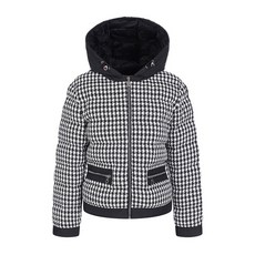 벤제프 여성 후드 배색 트위드 다운 점퍼 골프 일상 겸용 거위털 자켓 BO5MWDW704