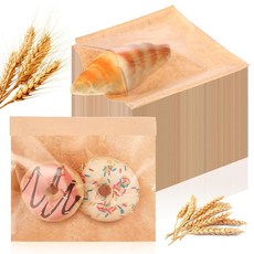 쿠키 포장 백 300개 18.9 x 19.1cm(7.1 7.5인치) 베이커리 페이스트리 백 창문 포함 열 밀봉 가능한 기름 방지 종이 베이킹 슬리브 선물 도넛 빵 샌드, 쿠키 포장 백 300개, 18.9 x 19.1cm(7.