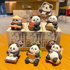 卡通熊貓手辦國寶熊貓琴棋書小擺件辦公室工位裝飾品節日禮物禮品卡通熊貓6個裝默認顏色, 卡通熊貓6個裝