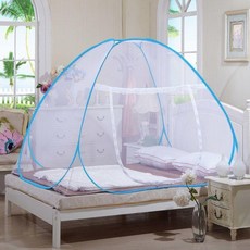 家用加密蒙古包蚊帳, 藍色普通有底單門（無禮品）,1.2m牀