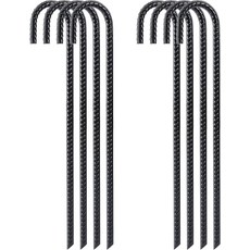 피드 가든 12인치 8팩 철근 스테이킹 헤비 듀티 J 훅 아연 도금 그라운드 텐트 스틸 앵커 체인 링크 펜스 트램펄린 블랙, 16In-8Pcs, Black