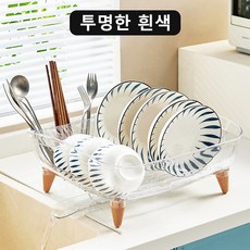 국내 제조 대용량 자동 배수 식기 건조 랙 컴팩트 플라스틱 식기 배수 수납 랙, 투명, 1개