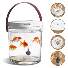 nimin 휴대용 미니 어항 관상어 구피 물고기어항 무소음 자동순환 산소공급 7색 LED 조명 손잡이형 관상용 투명 수조 직장인 책상 인테리어 소품, 1개, 화이트