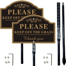 잔디 표지판을 막아주는 2팩 36인치 높이의 금속 말뚝 8x12인치 알루미늄 야드 표지판 검은색 및 금색, Black - 35" Metal