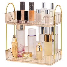 아킨바스 3 티어 욕실 정리함 카운터탑 메이크업 향수 트레이 스킨케어 서랍 그레이, Gold, 2 Tier, 1개