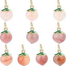 10개 천연 마노 참 장식 금빛 황동 장식 및 녹색 에나멜 복숭아색 연보라색 빨간색 14x10mm 구멍: 3.4mm