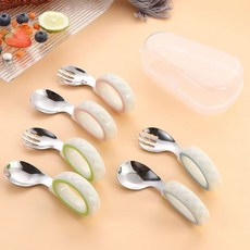 寶寶自主進食輔食勺子 316L不鏽鋼嬰兒學吃飯訓練兒童專用短柄, 藍色-單勺,【316品質】, 1個