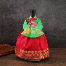 한복 와인커버 술병주머니 와인케이스 외국인선물 인형한복 인테리어소품, 초록색+빨강(실크 한겹 치마), 1개