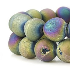 RUBYCA 원형 염색 전기도금 드루지 마노 석영 크리스털 RUBYCA Round Dyed Electroplated Druzy Agate Quartz Crystal Gemston, 무지개색, 10mm