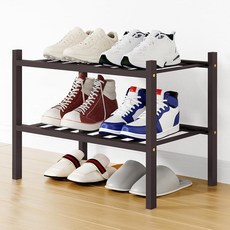 Smiry 신발장 6단 긴 대나무 신발 오거나이저 쌓을 수 있는 프리 스탠딩 목재 신발 보관 선반 옷장 입구 현관 입구용 그레이, 브라운, 2 Tier - Small