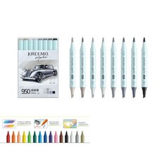 雄獅 KREEMO 950 雙頭速繪筆 (酒精性) (8色組), 1個, 950G 灰階色系