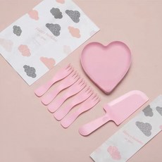 S派對 愛心款 生日餐盤套組 甜品餐具, 櫻花粉, 10套