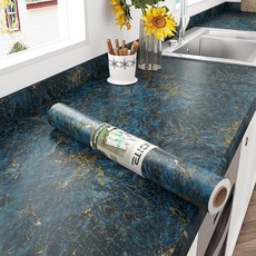 STICKEEP 무광 블루 대리석 테라초 접촉지 조리대용 방수 두꺼운 다크 벽지 벗겨서 붙이는 탈착식 화강암 접촉 용지 주방 캐비닛 벽용 45 x 800.1cm(17.