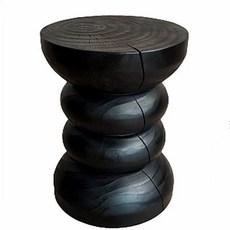 탄화 블랙 원목 우드 스툴 협탁 원형 화장대 통나무 사각 카페 매장 스툴체어 의자, W 32x32x45cm