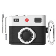 에어팟 프로 3 케이스 커버 만화 큐트 쿨 레트로 3D 카메라 보호 실리콘 스킨 커버 에어팟 프로 3 케이스용 클리너 키트 및 키체인 포함 블랙, Airpods 4