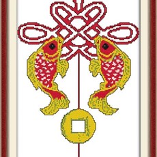 중국 매듭 크로스 키트 자수 수제 바느질, 3. 14ct print canvas, 1개