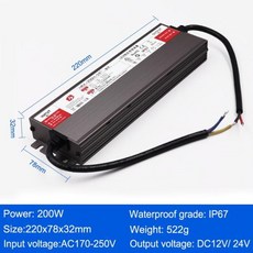 방수 LED 스위칭 전원 공급 장치 12V24V 20W 36W 60W 100W 150W 200W 300W 400W 500W ACDC 조명 변압기 야외 IP67, 12V, 1개