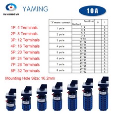 LW26 10A 단일 구멍 장착 16 2mm 1/2/3/4 극 로터리 캠 스위치 전환 선택기 실버 접촉 전원 제어, 2P-8 Terminals, 01