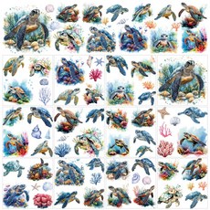 PVC 열전사 스티커 창문 컵 화분 데코 14x14cm 12장세트 12가지 디자인, 거북