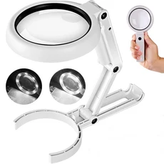 호환 조명 스탠드가 접이식 휴대용 책상 돋보기 조도 조절 가능 밀착 작업 황반 노인 독서 11x 5x, 02 Battery Version, 02 Battery Version