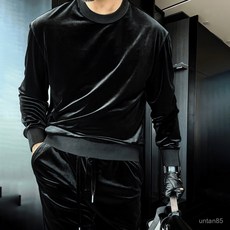 빛나는 판다남성 벨벳 트레이닝복세트 라운드넥 긴팔 맨투맨 긴바지 캐주얼 패션 투피스빛나는 판다