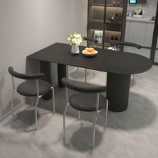 블랙 반원형 식탁 반원테이블 거실 반타원 원룸 반원, 130x80x75cm, 28mm + 블랙 에그롤 가죽 의자 4개