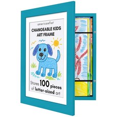 AmericanFLAT 플랫아동용아트워크프레임변경가능실버-자석문에100개의아트피스보관-21.6x27.9cm8.5x11인치레터사이즈디스플레이 매트포함또는25.4x31.4cm10x, Aquamarine