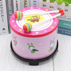 手拍鼓 敲擊鼓玩具 1-2-3-4歲早教音樂玩具 拍拍鼓 多功能搖鈴 音樂玩具 益智訓練抓握 卡通搖鈴 打擊樂器, 粉色小兔子敲擊鼓（含2個錘）, 1個