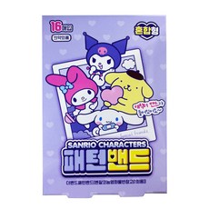 산리오 캐릭터즈 패턴밴드 혼합형 더밴드 패턴밴드 벤잘코늄 염화물 반창고 1회용, 1개, 16매입