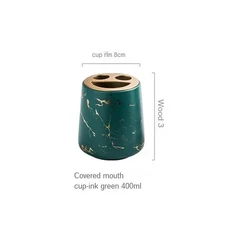 칫솔질 구강 세척제 컵 세트 가정용 도자기 칫솔 컵 욕실 용품 뚜껑 추가 마블링 절묘한 장인 정신, green with lid, 400ML