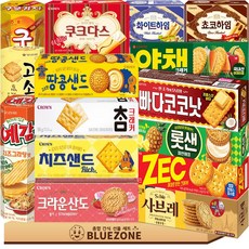 [블루존] 종합 곽과자 15종 세트 빠다코코낫 롯데샌드 야채크래커 제크 고소미 사브레 땅콩샌드 참크래커 크라운산도딸기 치즈샌드 쵸코하임 화이트하임 쿠크다스 화이트 구운감자 예감, 1박스, 혼합