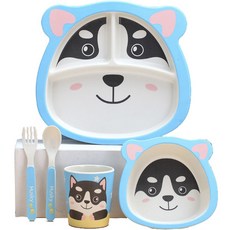 Mengmengdashi 밤부 캐릭터 식판 5종 세트, 식판 + 보울 + 컵 + 숟가락 + 포크, 팬더, 1개