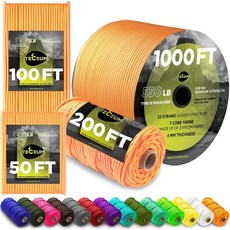 테세움 패러코드 타입 III 550 살구 1000피트 4mm 전술 로프 MIL-SPEC 야외 파라코드 캠핑 하이킹 낚시 장비 및 EDC 낙하산 코드 강력한 생존 085, 1세트