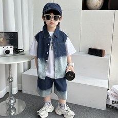 兔巴叮童裝 男童夏裝套裝2025新款痞帥兒童裝潮男孩夏季薄款三件套幼兒園畢業製服襯衫學生裝