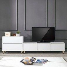 벨리카가구 샤크 북유럽 모던 TV다이 선반 거실장 2400, 샤크 거실장 세트_화이트