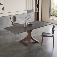 RZNR 北歐風實木啞光巖闆餐桌長方形傢用現代簡約輕奢白蠟木飯桌 北歐餐桌 客廳餐桌, 1.8米+6椅【設計師配套椅】, 1個