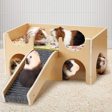 木製豚鼠倉鼠小屋 實木躲避屋 帶樓梯 四季通用, 大號U形單層, 1個