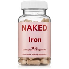 Naked Iron 65mg 325mg 철 비글리시네이트 - 철분 결핍을 위한 고효능 철분 보충제 세포 에너지 지원 건강한 적혈구 생산 촉진 GMO 프리 글루텐 프리, Naked Iron 65mg, 325mg 철 비글리시네, 1개, 60