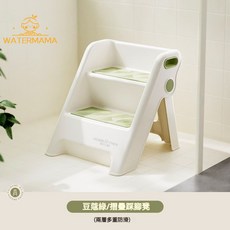 寶寶洗手梯 兒童洗手臺階墊腳凳 嬰幼兒洗臉池洗漱浴室腳踏凳 樓梯 可折疊 兒童扶梯 腳踏凳 馬桶凳 洗手凳 扶手樓梯, 1個, 【可折疊】踩腳凳-豆蔻綠