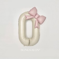 블링살롱 핑크 베이지 대형 숫자풍선 40인치 리본 데코 생일파티 돌잔치 포토존 파티 풍선, 숫자 0