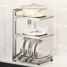 높이조절 후라이팬 냄비 정리대, 실버 201, 1개, 3단