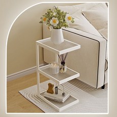 하루꿈 보조 협탁 소파 옆 미니 사이드 테이블 모듈 철제 유리 코너 수납 선반, 화이트, 3단