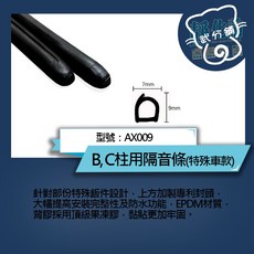 武分舖 各車款適用 B C柱用隔音條 防水防塵氣密汽車隔音條 - 靜化論AX009, 1個