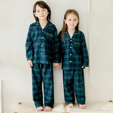 국내제작 130 기모그린체크 긴팔 아동상하 잠옷SET(남여공용)