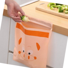 애니멀 일회용 부착식 쓰레기봉투 휴지통 비닐봉투 15P 휴대용 차량용 주방용 캠핑 책상 쓰레기통, 부착식쓰레기봉투, 오렌지-꿀꿀이