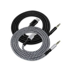 아이폰용 Aux 케이블 2개 세트3.3피트 아이폰 3.5mm 헤드폰 잭 라이트닝 to AUX 오디오 차량용 가정용 스테레오 스피커 호환 14 13 12 11 프로 맥스 미니 X, 2*White/ Black, USB C to Aux Cord