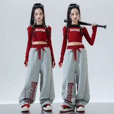 兔巴叮童裝 兒童爵士舞女童服裝 潮酷運動風 嘻哈街舞錶演服 兒童舞蹈練功服