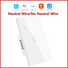 Tuya 스마트 스위치 미국 중립선/중립선 필요 없음 라이트 WiFi 터치 스위치 Alexa Google 홈 음성 제어와, 101JL WHITE 01